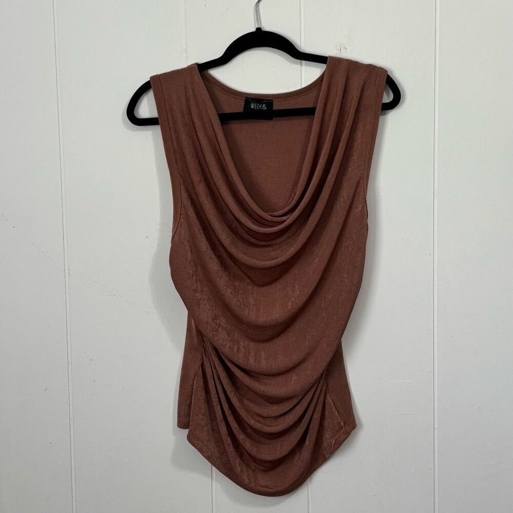 Week & Copper Shiny Cowl Neck Rouched‎ Tank Large